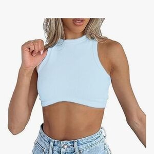 Blue Sleeveless Fitted Crop Tank Top